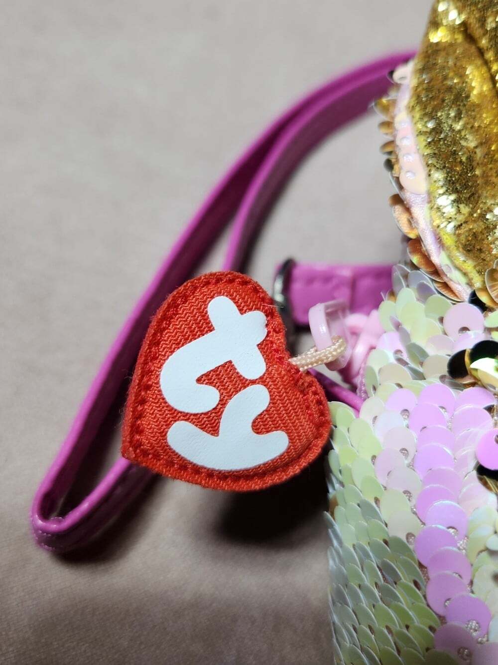 Ty Fantasia Flippable Sequin Unicorn Crossbody Bag Iridescent Pink and Gold - Picture 6 of 12
